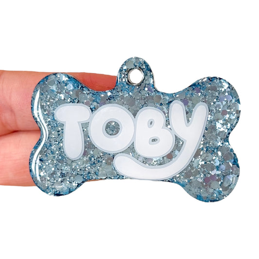 Matte Blue Glitter Tag